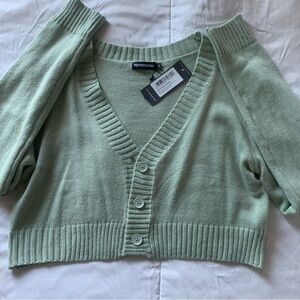 green cropped cardigan